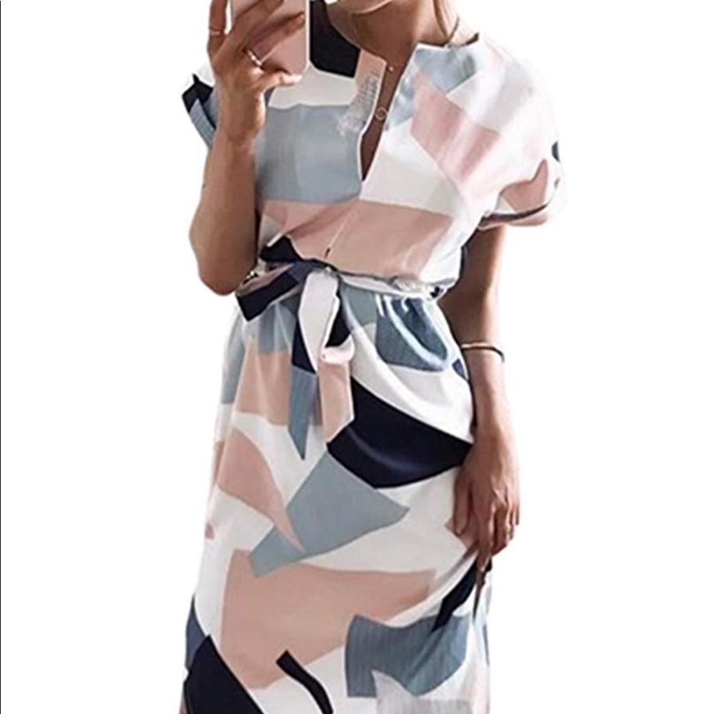 Geometric Pattern Floral Print Dress